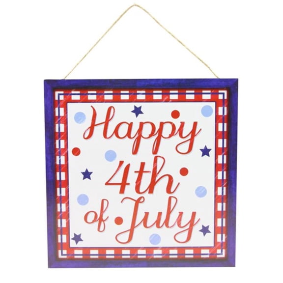 10"SQ MDF "HAPPY 4TH OF JULY" SIGN RED/WHITE/BLUE AP8702