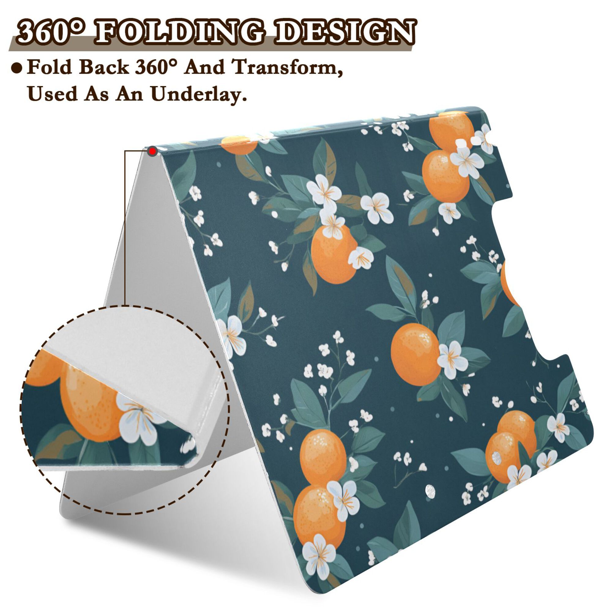 FORMRS A4 Clipboard Folder with Pen Holder Horizontal Foldable School Office Binder, Blue Oranges