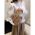 thumbnail image 2 of Kukuzhu Summer Straw Bag for Women Pearl Flower Bucket Tote Bag Diamond Handbag Hand Woven Rattan Shell Purse Drawstring, 2 of 7