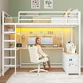 thumbnail image 4 of Full Loft Bed with Desk & Led Lights & Charging Station, Metal Full Size Loft Bed with 7 Storage Drawers & Open Shelves, Full-Length Guardrail and Ladders, White, 4 of 9