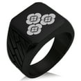 thumbnail image 1 of Stainless Steel Asakura Samurai Crest Geometric Pattern Biker Style Polished Ring, 1 of 1
