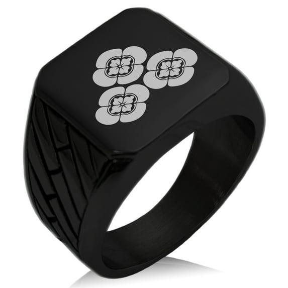 Stainless Steel Asakura Samurai Crest Geometric Pattern Biker Style Polished Ring