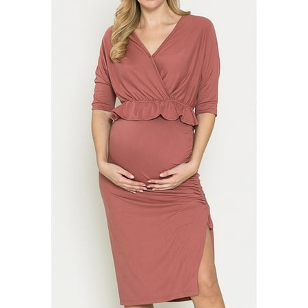 

Women s Maternity Soft V Neck Top and Midi Side Drawstring Skirt Set
