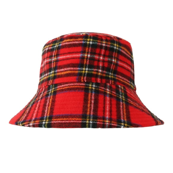 WITHMOONS Polyester Plaid Tartan Bucket Fedora Hat Winter Check Cap HMB1299 (Red)