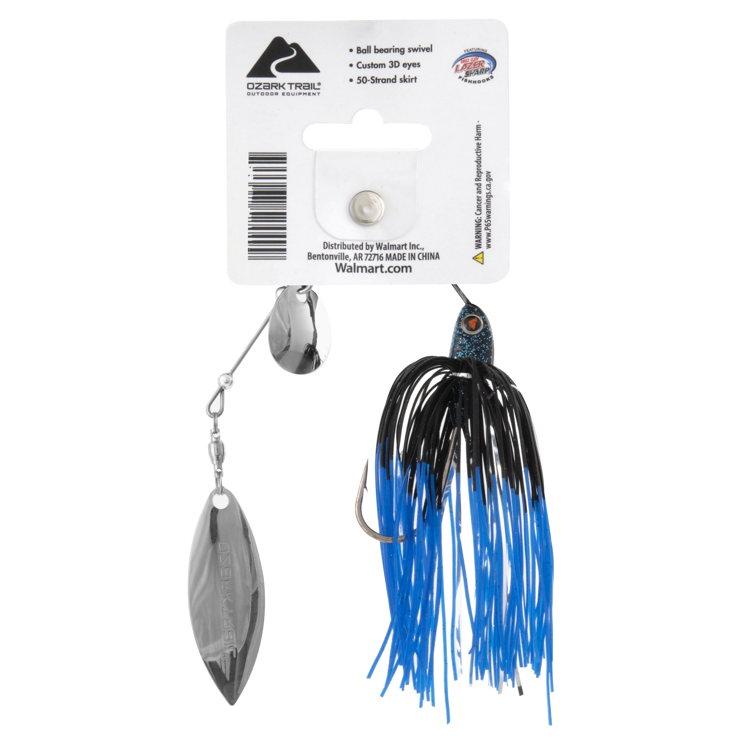 (2 pack) Ozark Trail Spinnerbait Fishing Lure 1/2 oz. – Black and Blue