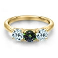 thumbnail image 3 of Gem Stone King 18K Yellow Gold Plated Silver Green Mystic Topaz and Sky Blue Topaz Engagement Ring for Women | 1.95 Cttw | Round 5MM | Gemstone November Birthstone | Size 8, 3 of 6