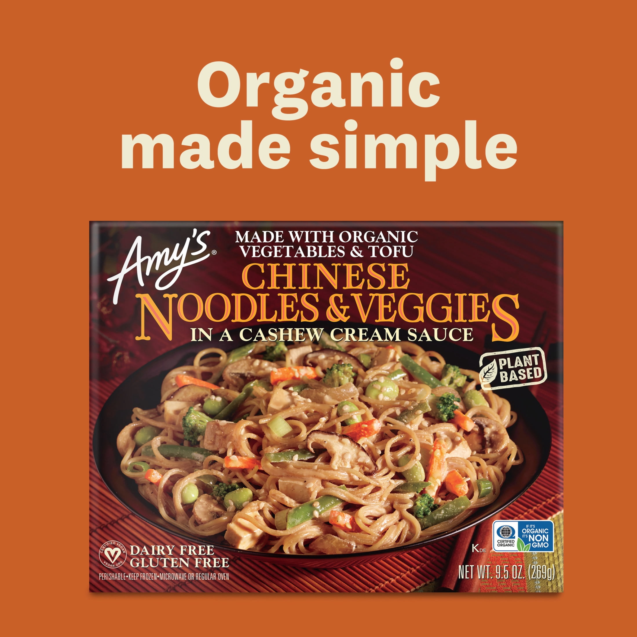 Amy's Frozen Meals, Chinese Noodles & Veggies in a Cashew Cream Sauce, Microwave Meals, 9.5 oz