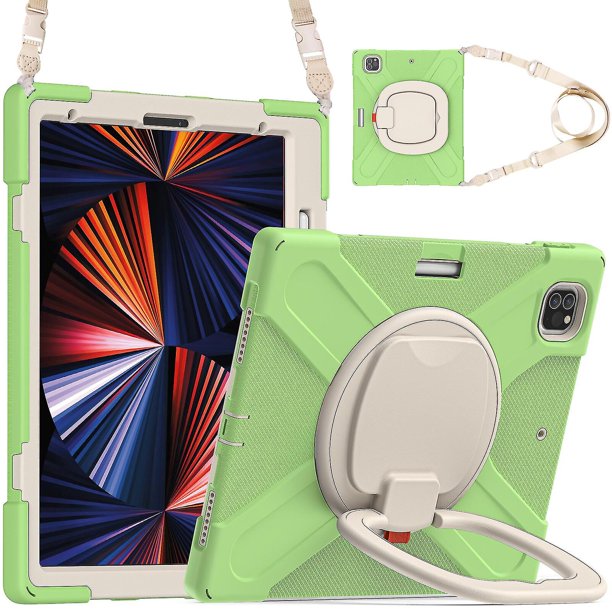 Funda con soporte de anillo ajustable para iPad de 9,7 pulgadas (2018) con correa para el hombro, gran soporte de anillo ajustable, protección contra golpes.