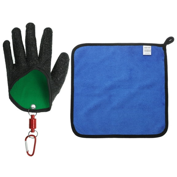 Uxcell Fishing Gloves with Alloy Magnet Release Towel Fisherman Professional Puncture Resistant Gloves, Black(Left)
