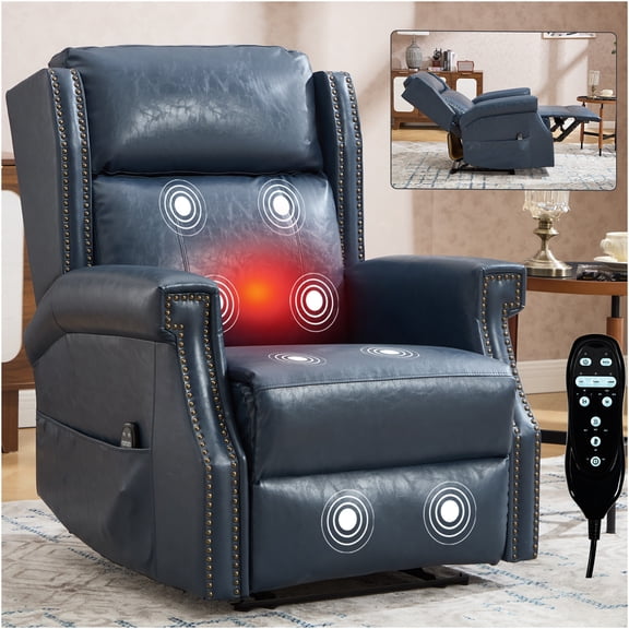JERFIT Power Recliner Chair with Massage and Heat, Faux Leather Lounge Chair for Living Room, 155° Recline, Vibrating Nodes, Zero Gravity Relax