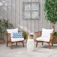 thumbnail image 2 of GDF Studio Taquile Outdoor Acacia Wood 3 Piece Chat Set with Cushions, Teak and White, 2 of 10