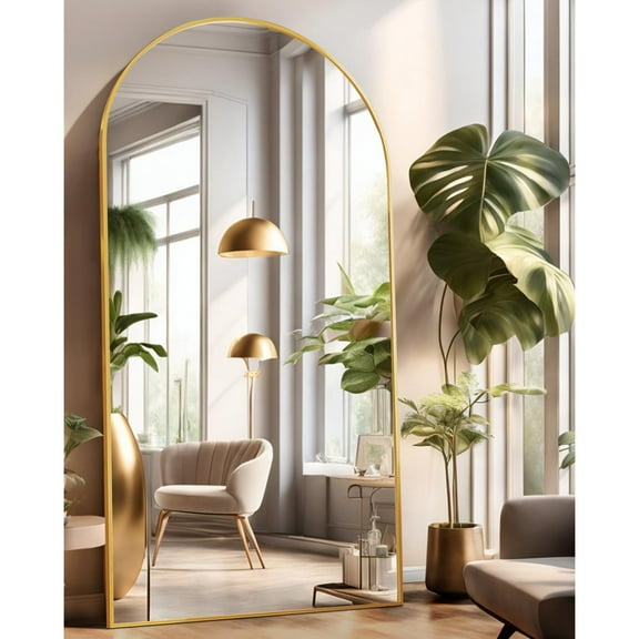 Full Length Mirror with Stand, 41"x81" Floor Mirror Freestanding, Arched Wall Mirror, Oversized Mirror Full Length(Gold)