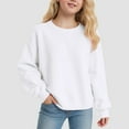 thumbnail image 2 of Ulanda Girls Crewneck Sweatshirt Long Sleeve Pullover Tops Drop Shoulder Sweatshirts Side Split for 5-14 Years (White, 14-15 Years), 2 of 5