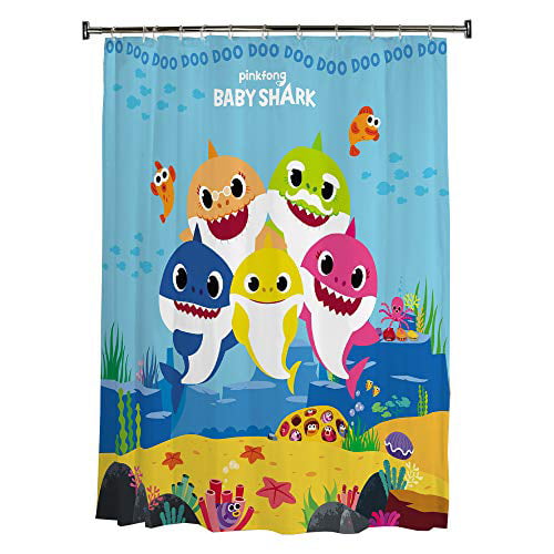 Baby Shark Fabric Shower Curtain • 72 in W X 72 in L • Kids Bathroom 