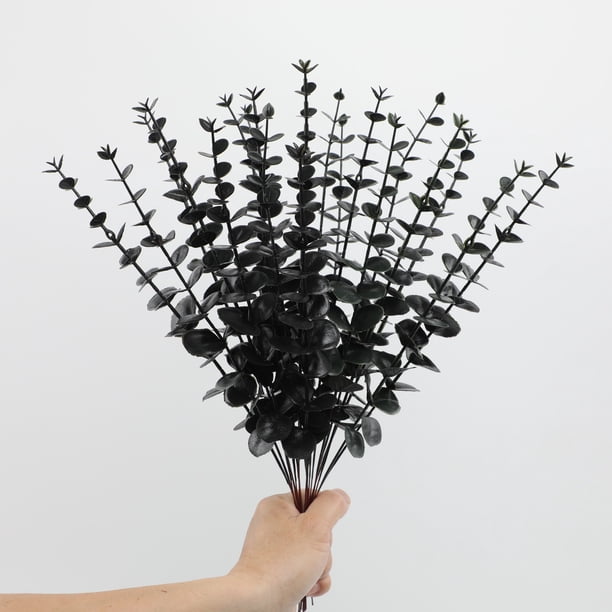 Xiao Hua 18 tallos de eucalipto artificiales, hojas de eucalipto, flores artificiales para el hogar, oficina, ramo de flores, centro de mesa, decoración de boda, decoración navideña - Negro