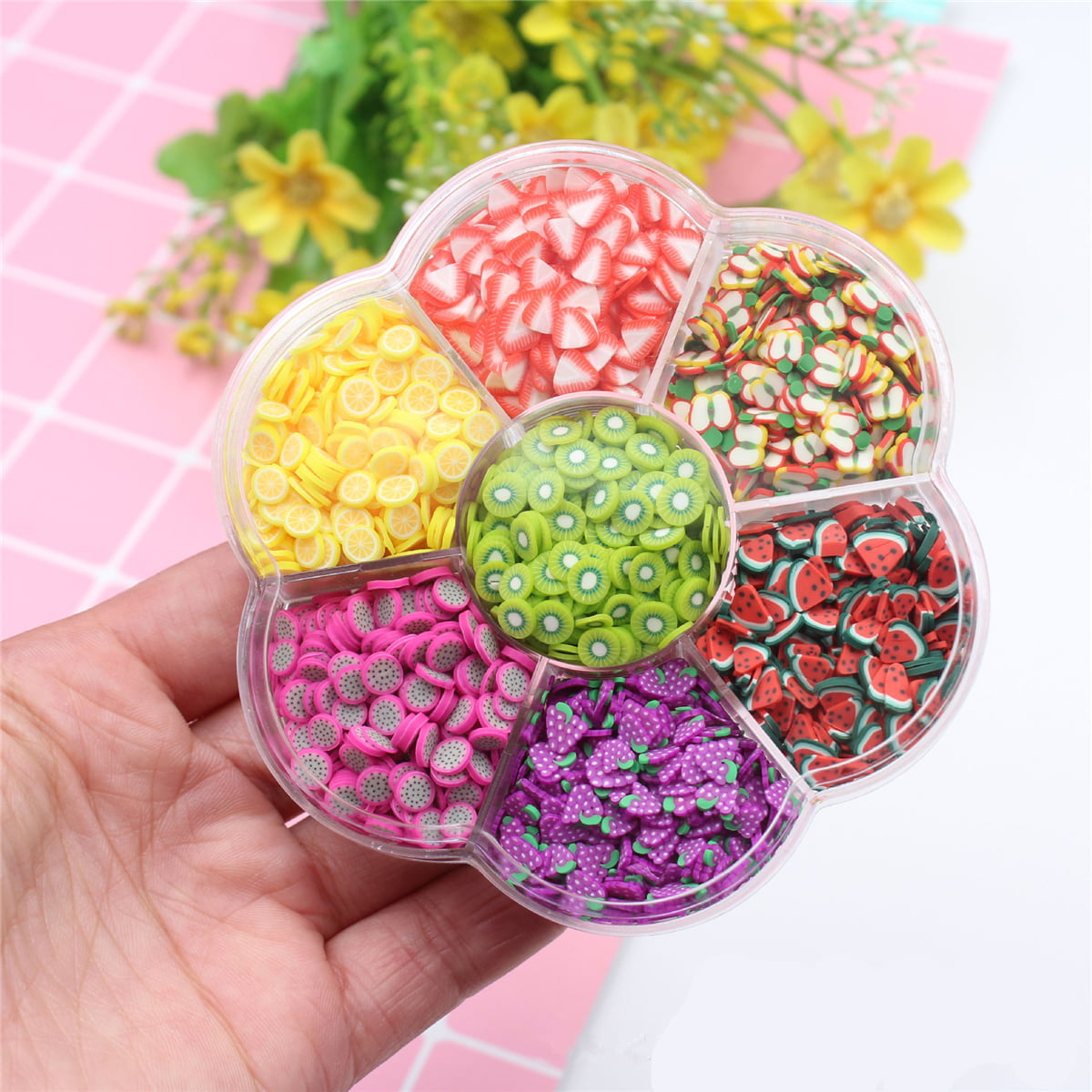 100PCS DIY Slime Accessories Decor Fruit Cake Flower Polymer Clay Toy  Ornament –