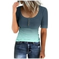 thumbnail image 1 of Womens Round Neck Button Up T-shirt Loose Short Sleeved Top, 1 of 3