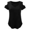 thumbnail image 4 of MIXUE Boho Tops For Women Summer Solid Color V Neck Criss Cross Short Sleeve Casual T Shirts Sportswear,Black,XXL, 4 of 4