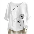 thumbnail image 2 of Mittory Summer Women Cotton Linen T-Shirt Casual Floral Pattern Blouses Tops Short Sleeve Crewneck Loose Tunic Comfy Soft Tees, 2 of 6