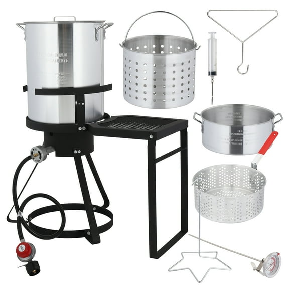 Zimtown 30QT Outdoor Turkey Fryer with Side Table 54000 BTU (Silver)