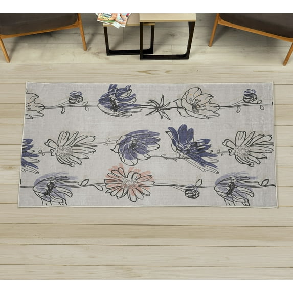 Spring Decorative Rug, Season of New Hopes Petals Blossoms Summer Floral Style of Illustration, Quality Carpet for Bedroom Dorm and Living Room, 6 Sizes, Dark Indigo, by Ambesonne