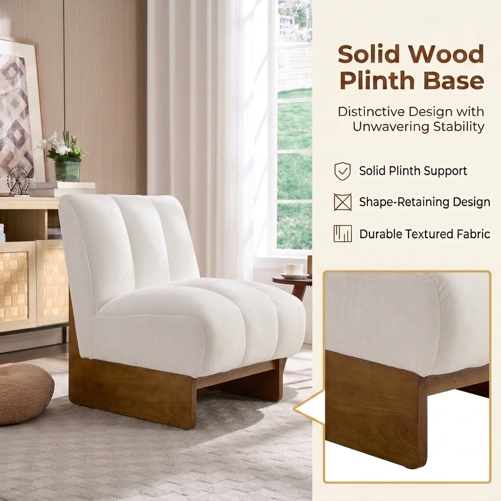MOONMISS Modern Chenille Fabric Armchair with Wood Legs, Comfy Upholstered Reading Accent Chairs for Living Room,White