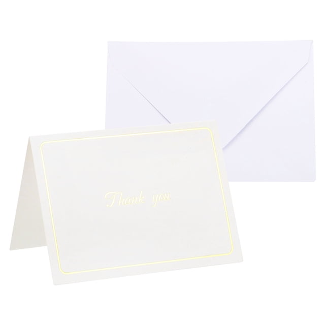 Uxcell "THANK YOU" Blank Greeting Cards,24pack Foldable Blank Card, Gold Tone White with Envelope