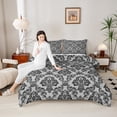 thumbnail image 5 of jejeloiu Damask Print Bedding Comforter Set,Gothic Flower Twin Comforter Sets,Black Gray Bedding Set,Breathable Bedroom Decorative Reversible,3pcs, 5 of 8