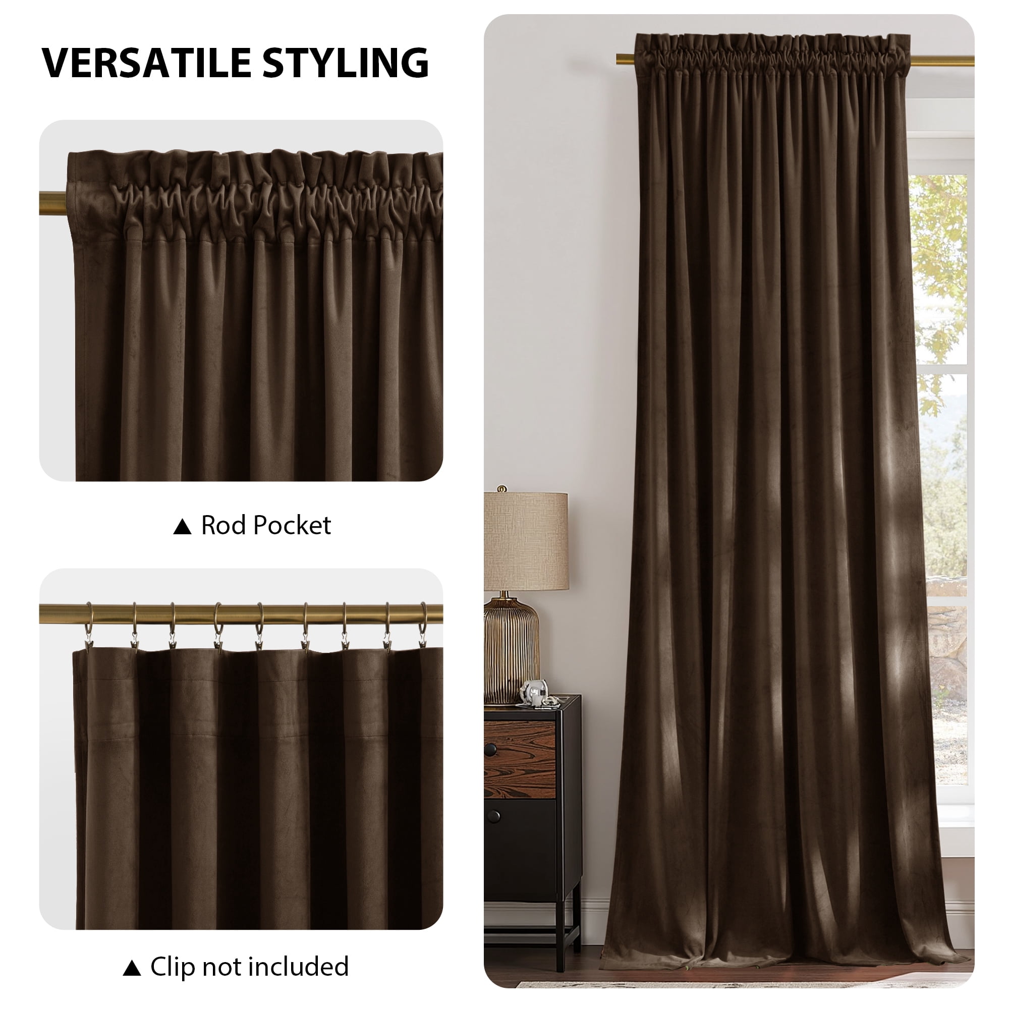 NICETOWN Blackout Velvet Curtains for Bedroom, Thermal Insulated Noise Reducing Room Darkening Rod Pocket Curtains Drapes Panels 52x102 inch 2 Panels, Brown