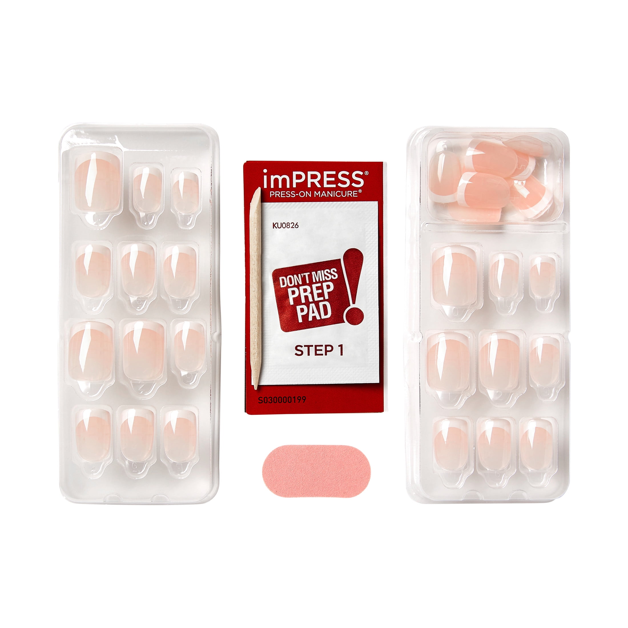 (2 pack) Kiss Impress French Tip Press On Nails, ‘Chic French ‘, White, Short Squoval, 30 Count