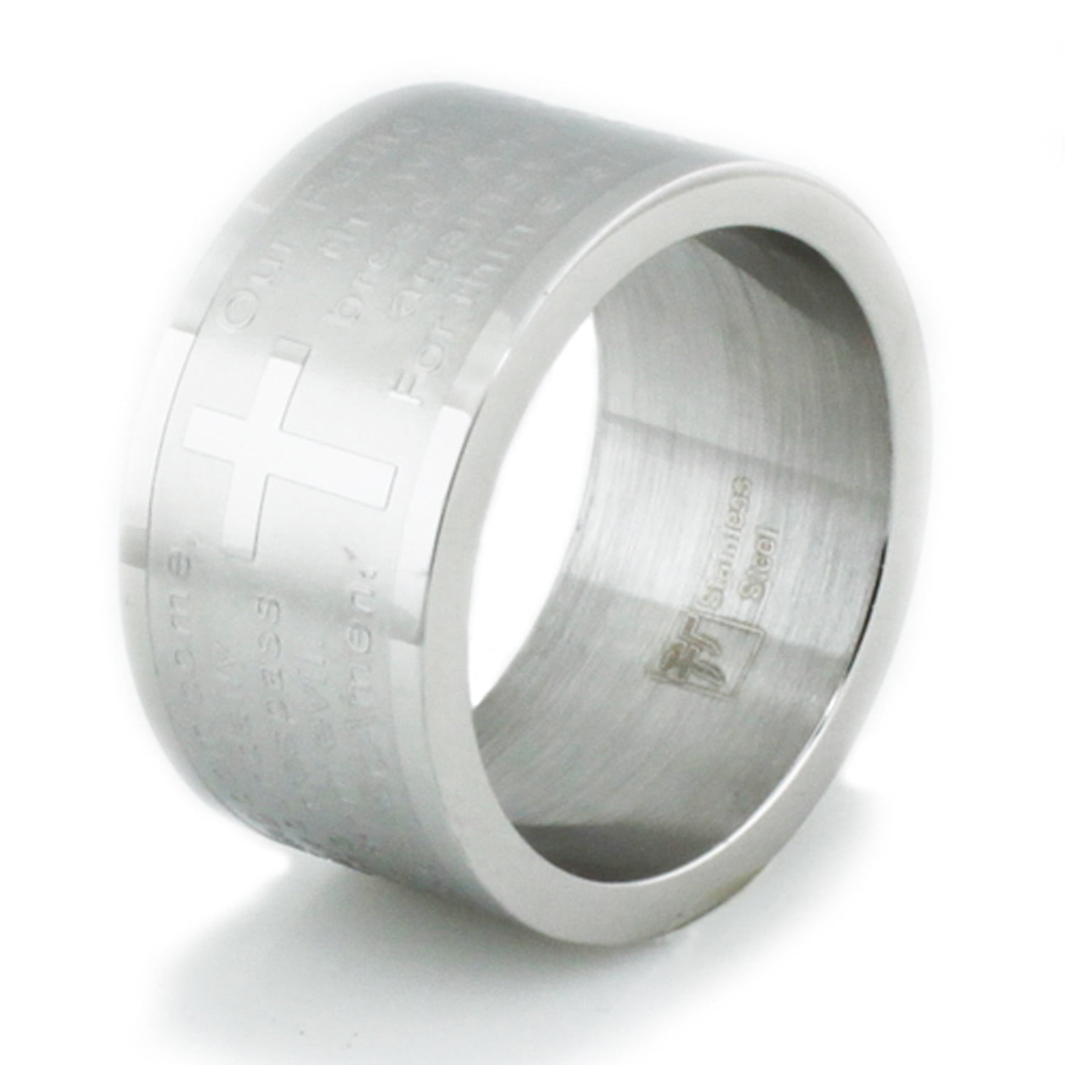 Stainless Steel Lord's Prayer Religious Wide Wedding Band Ring