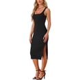 thumbnail image 4 of INSPIRE CHIC Scoop Neck Dress for Women's Sleeveless Rib Knit Long Side Slit Dress XS Black, 4 of 6