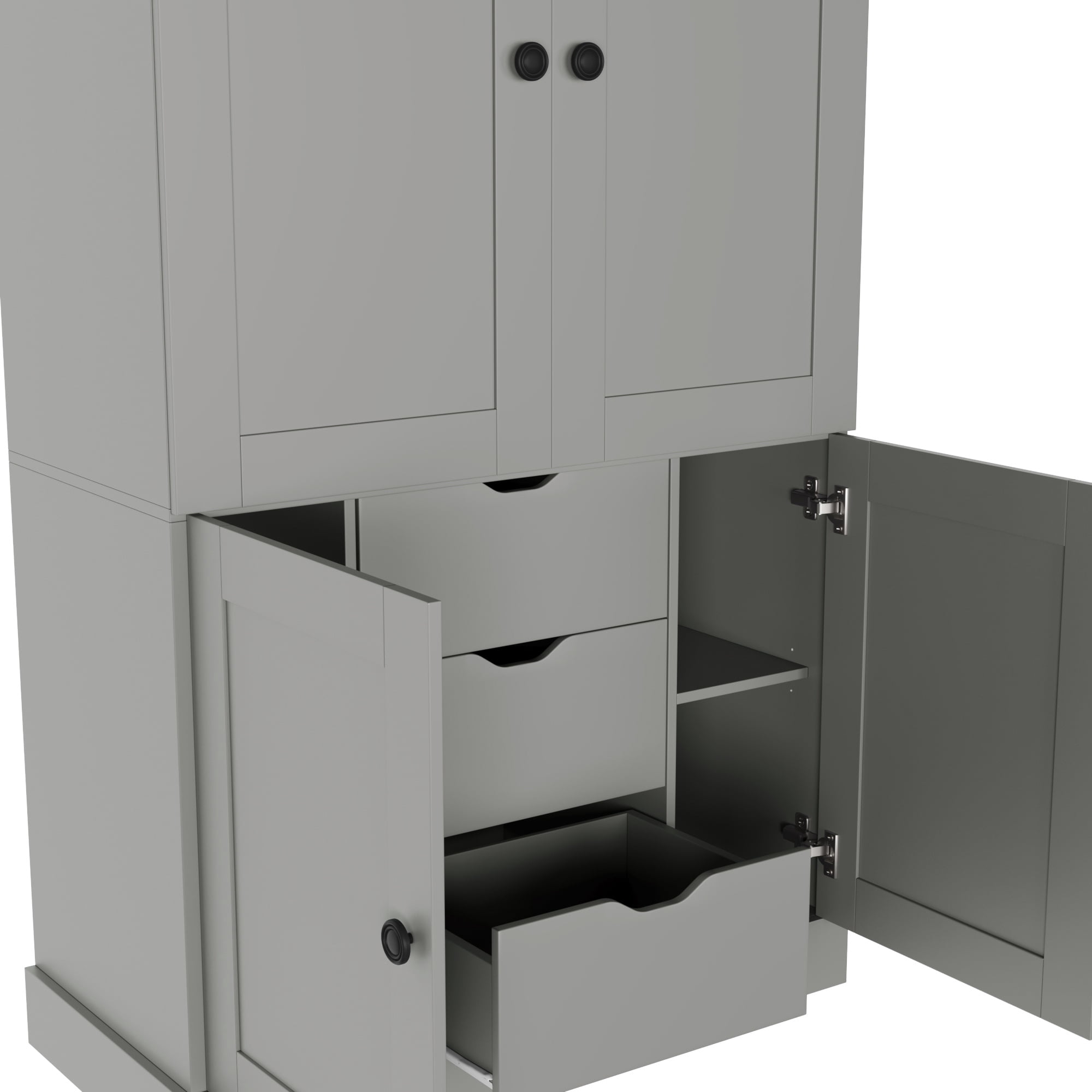 Euroco 70.9" Kitchen Pantry Cabinet with 3 Drawers, Farmhouse Tall Storage Cabinet with 6 Door Shelves, Removable Shelves and 6 Wine Racks,Freestanding Cupboard for Dining Room,Grey