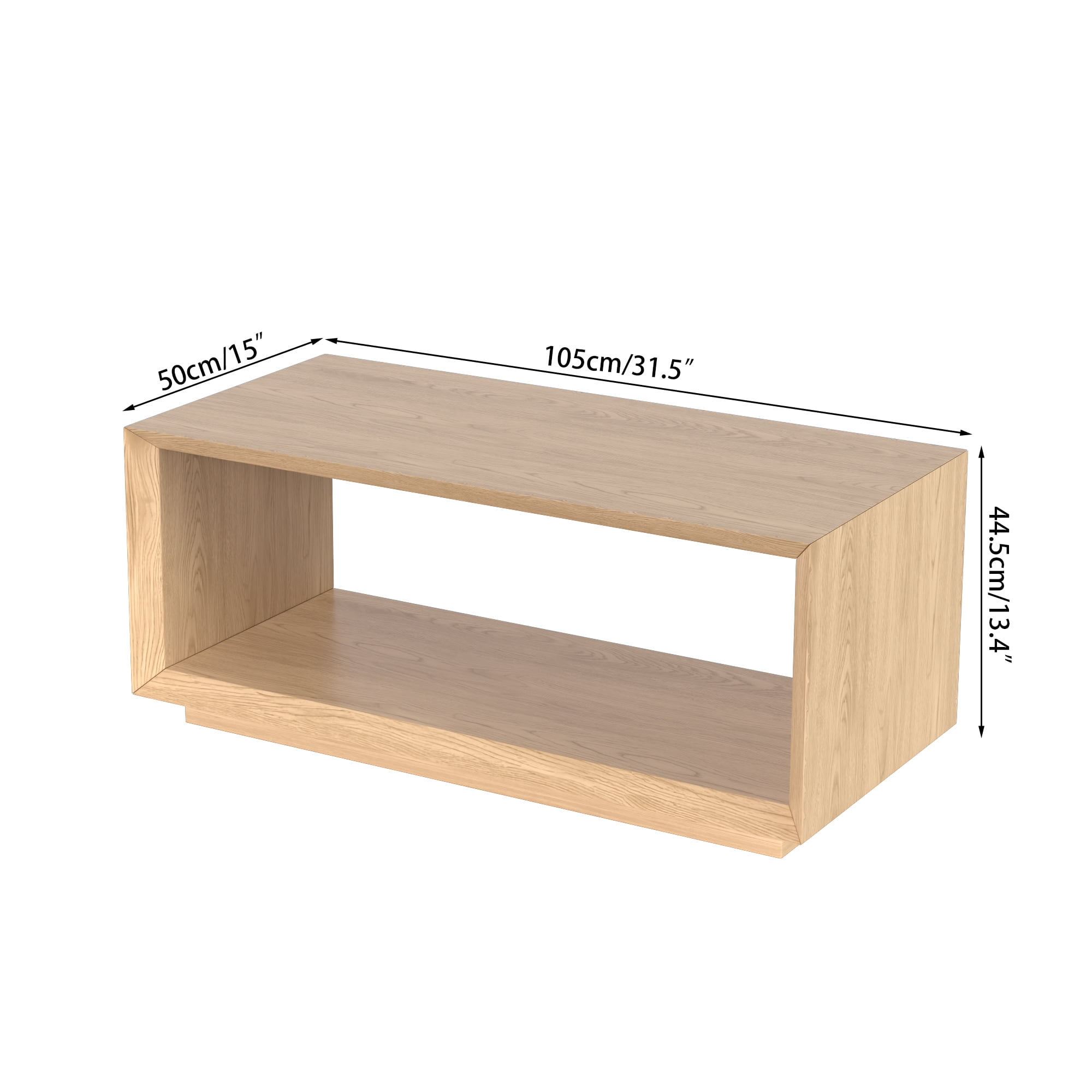 Farmhouse Wood Coffee Table, Rectangle Coffee Table, Simple 2-Tier (Oak)