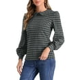 thumbnail image 4 of INSPIRE CHIC Womens' Peter Pan Collar Houndstooth Plaid Long Sleeve Button Back Blouses L Grey Black, 4 of 6