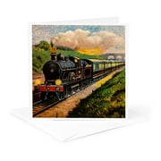 3dRose, Magic Lantern Vintage Steam Engine Locomotive Train Carriages , 1 Greeting Card with envelope