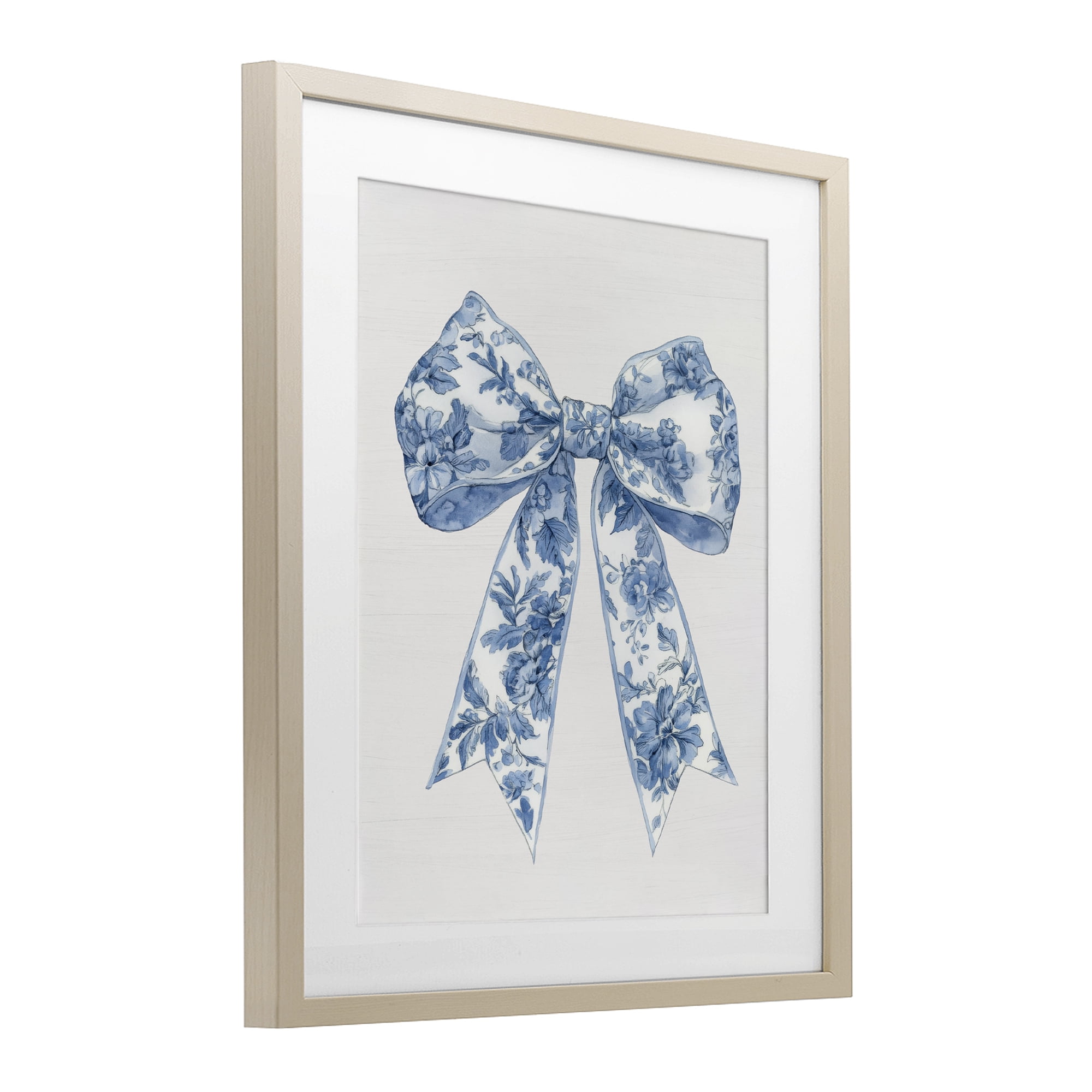 Soft Delicate Toile Bow Birch Framed Print Under Glass, design by Lettered and Lined
