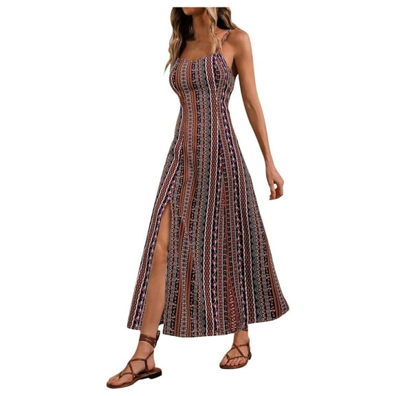 THDHVS Women's Casual Dresses,Fashion Womens Sundress Summer Floral Camisole Sleeveless Wrap V Neck A Line Midi Dress Red M