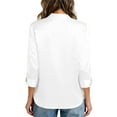 thumbnail image 3 of Satin Womens Blouses Dressy Casual Button Up Shirts for Women Trendy Long Sleeve Slim Fit Lapel Top Outfit White 2XL, 3 of 3