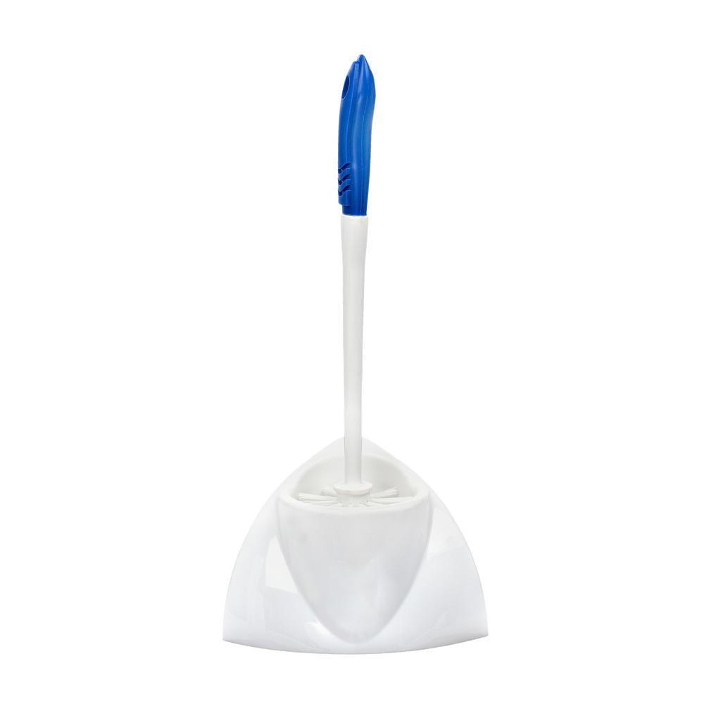 of Mziart 8" V Type Plastic Curved Toilet Brush Cleaning Toilet Corner Rim Blue 