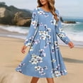 thumbnail image 4 of SMihono Long Sleeve Casual Dress Round Neck Pocket Dress Comfy Lightweight Breathable Fabric Fashionable Printed Dress for Daily Work Vacation Parties Sky Blue S, 4 of 6