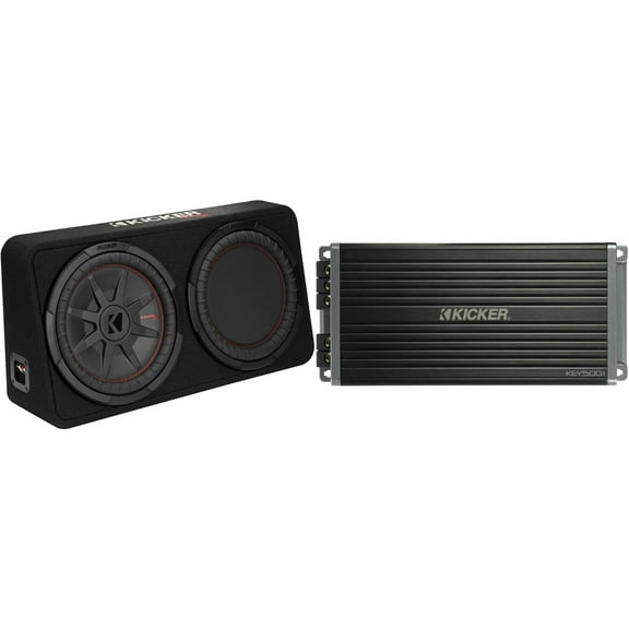 Kicker 48TCWRT122 CompRT 12" subwoofer in thin profile enclosure, 2ohm with 47KEY5001 Amp Bundle