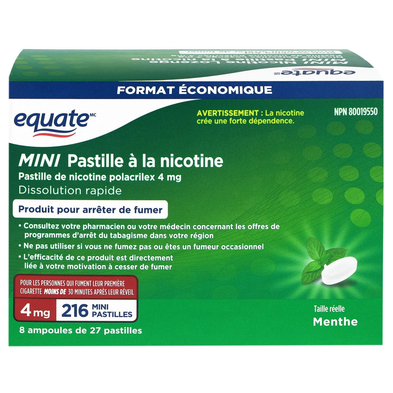 Equate Mini Pastile a la nicotine, menthe