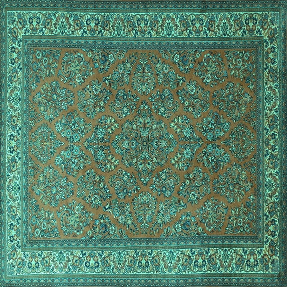 Ahgly Company Indoor Square Persian Turquoise Blue Traditional Area Rugs, 4' Square