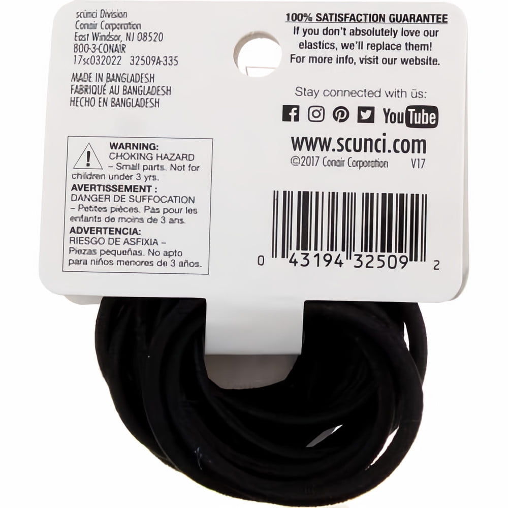 Scunci Black Fine Hair Elastics (Pack of 18)