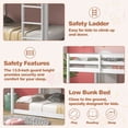 thumbnail image 3 of UHOMEPRO Twin Over Twin Bunk Bed for Kids, Solid Wood Low Floor Bunk Bed with Safety Rail and Ladder, Heavy Duty Kids Bunk Bed, Space-Saving Bed Frame for Bedroom, White, 3 of 13