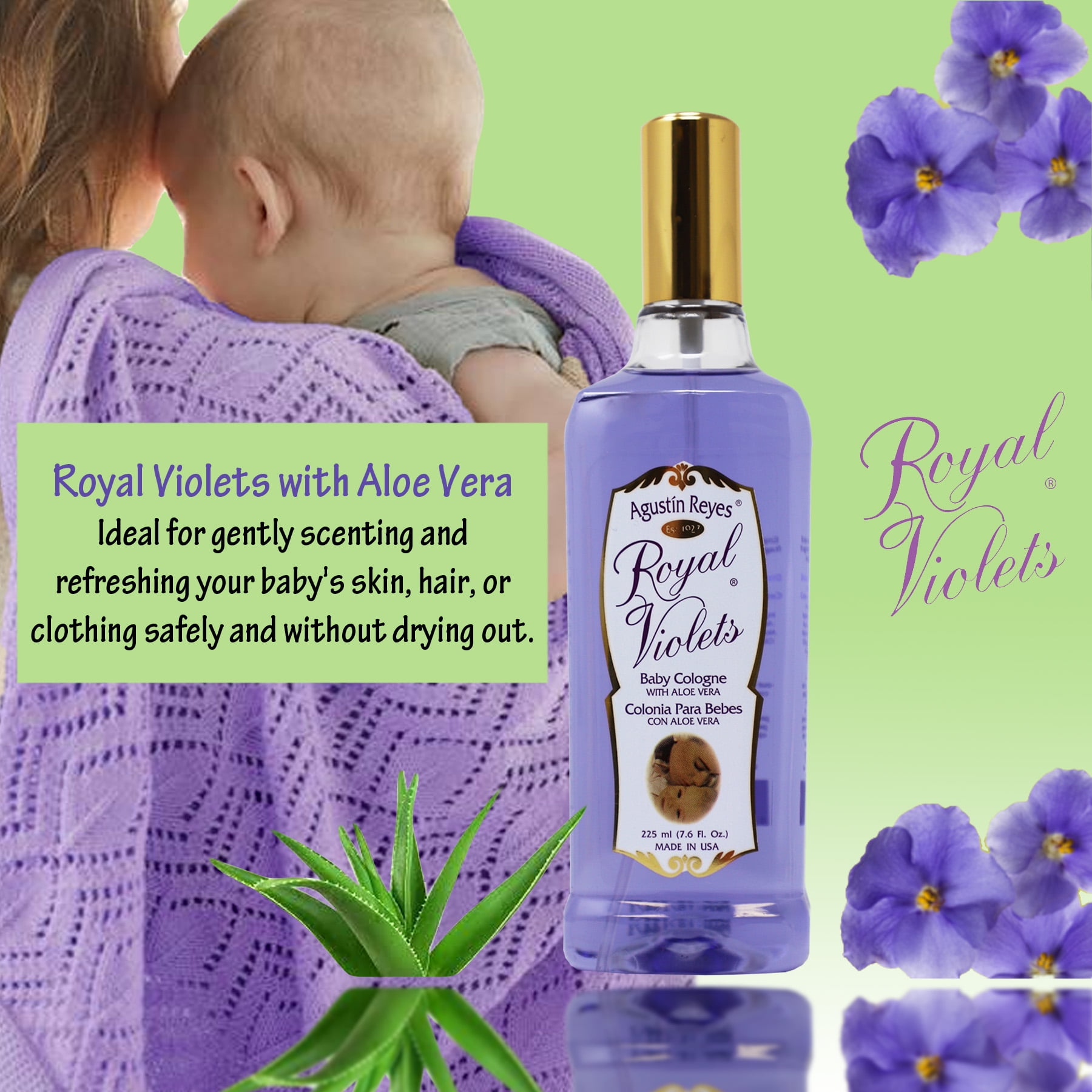 Royal Violets Baby Cologne with Aloe Vera for Baby Sensitive Skin, 7.6 fl oz, Bottle