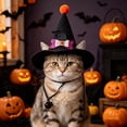 thumbnail image 5 of Pet Halloween Witch Hat, Mini Pointed Dog and Cat Costume with Bow, Spooky Fuzzy Ball Headwear with Chin Strap for Holiday Photos, 5 of 6