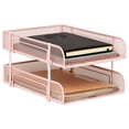 thumbnail image 5 of Mind Reader Stackable Paper Tray, Desktop Organizer, File Storage, Office, Metal Mesh, 2 Pcs, Pink, 5 of 9
