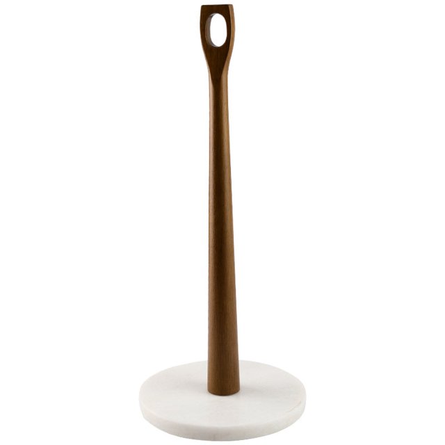 Porta papel toalla, en madera de acacia natural con base de mármol de 6" para mesas de mostrador cocina baño Mármol blanco JAMW Sencillez